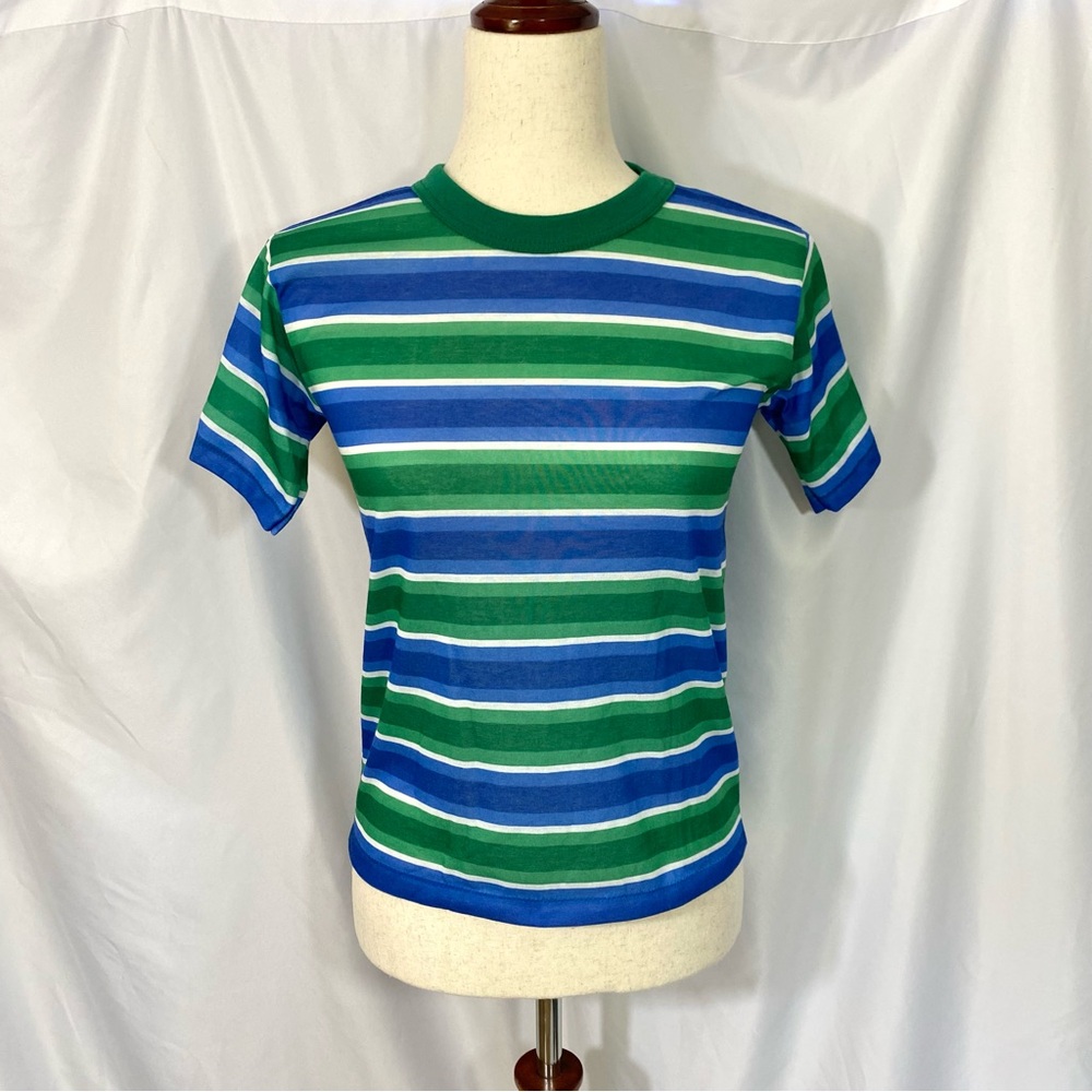 Kid’s Vintage 90’s Cadet Club Striped T Shirt Size 14 XL Green Blue Boy’s Girl’s